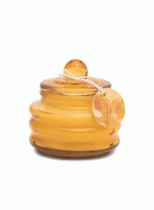 Стъклена мини соева свещ с капак Падивакс Beam - охра - тютюн и пачули